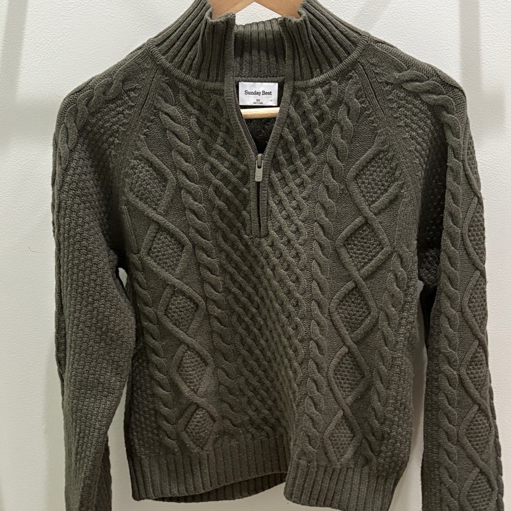 Aritzia Olive Green Zip Up Sweater